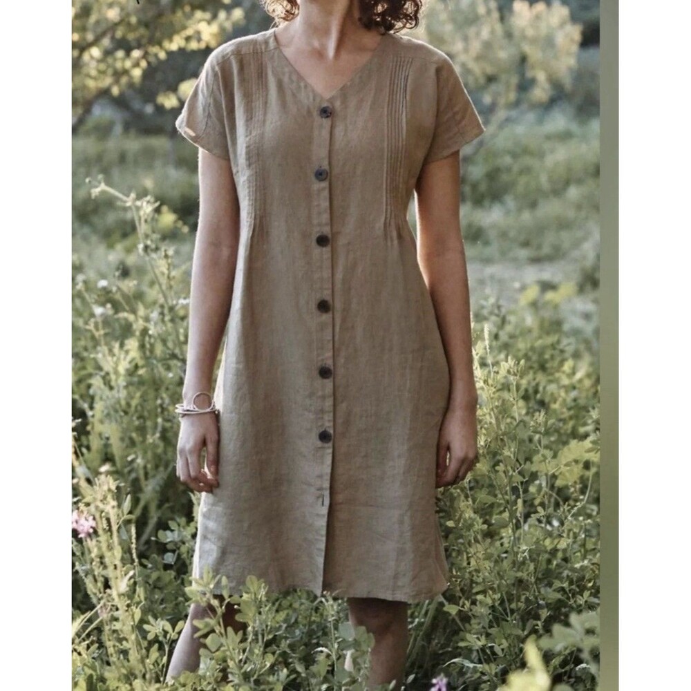 NWT J.Jill Saddle Khaki Linen Knee Length Dress Size XS